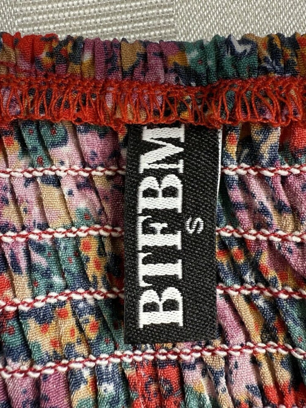 Floral Square Neck Smocked Dress 3 Ruffled Tiers SMALL, Red Lavender NWOT BTFBM - Picture 13 of 14